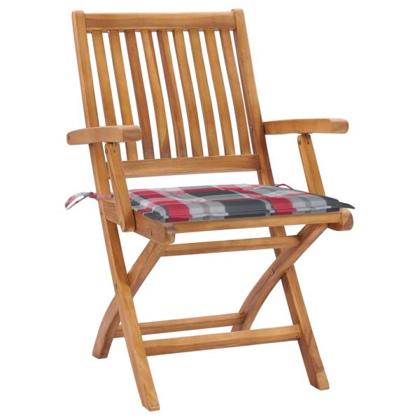 Gartenstühle 2 Stk. Rote Karomuster-Kissen Massivholz Teak