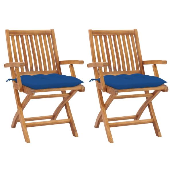 ARDEBO.de - Gartenstühle 2 Stk. mit Blauen Kissen Massivholz Teak