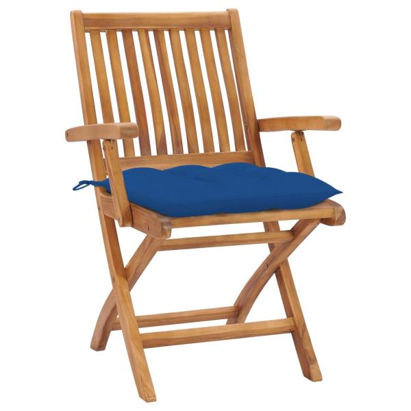 Gartenstühle 2 Stk. mit Blauen Kissen Massivholz Teak