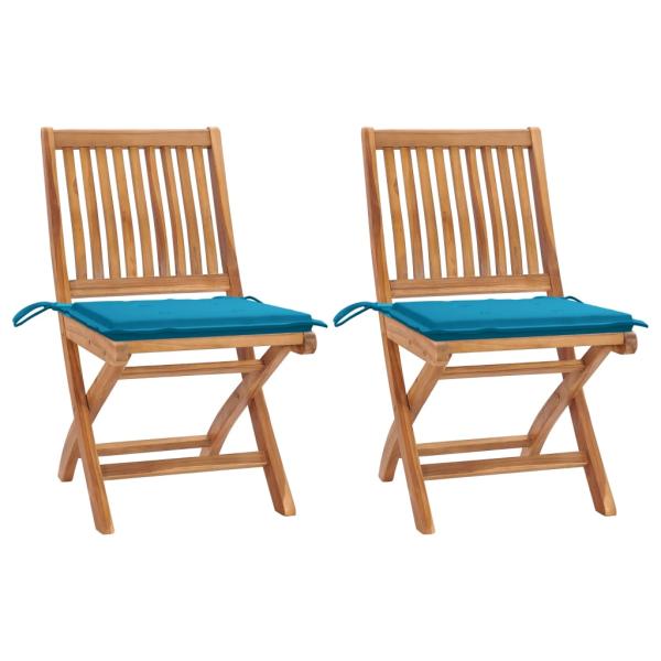 ARDEBO.de - Gartenstühle 2 Stk. mit Blauen Kissen Teak Massivholz