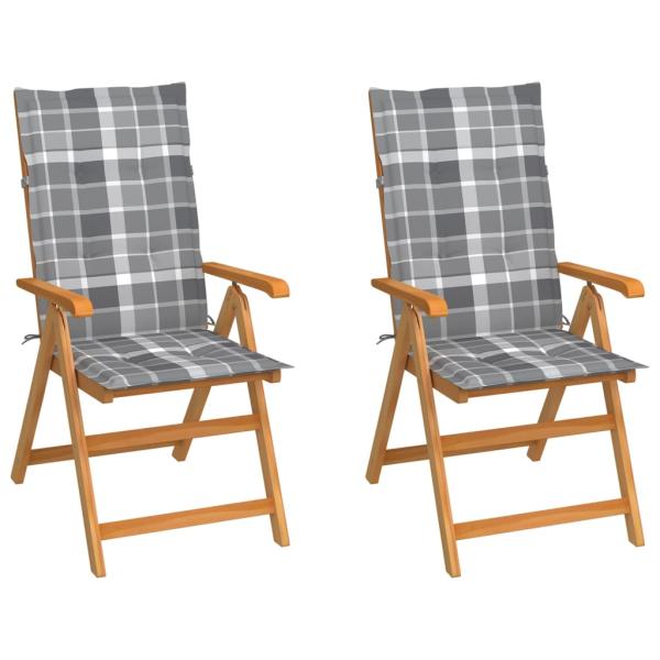 ARDEBO.de - Gartenstühle 2 Stk. Graue Karomuster Kissen Massivholz Teak