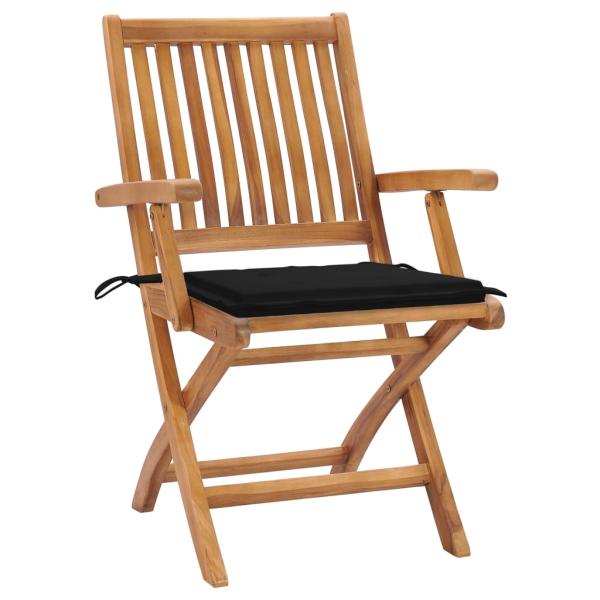 Gartenstühle 2 Stk. mit Schwarzen Kissen Teak Massivholz