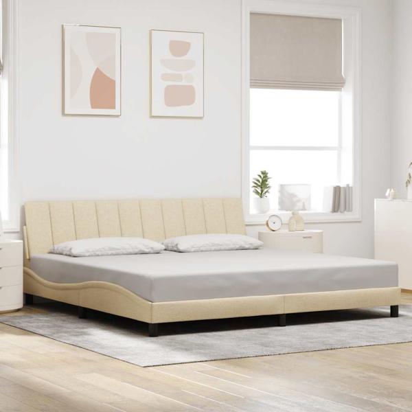 ARDEBO.de - Bettgestell ohne Matratze "Hanko" Creme 200x200 cm Stoff