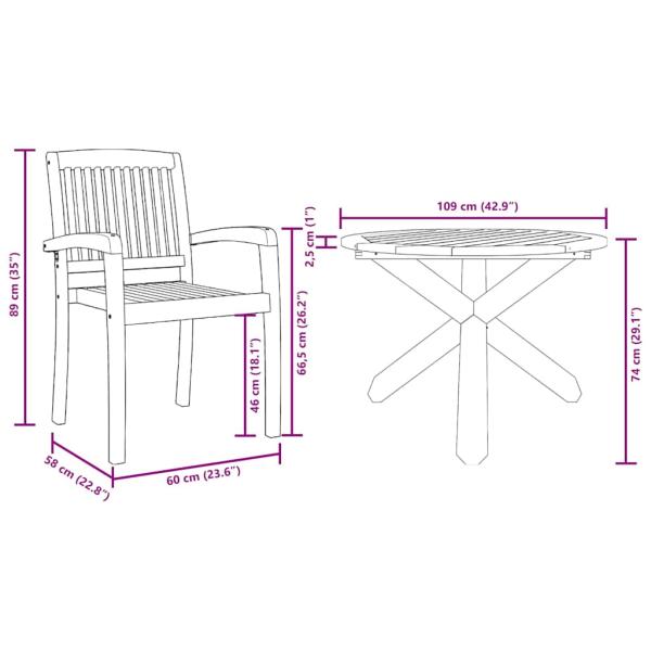 Garten Essgruppe 3 pcs Braun 109 x 109 x 74 cm