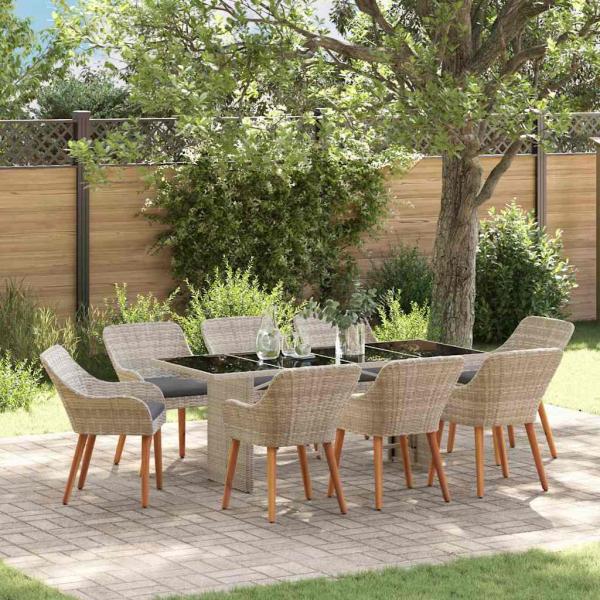 ARDEBO.de - Essgruppe 9 pcs Hellgrau 190 x 80 x 74 cm