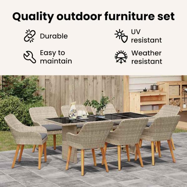 Essgruppe 9 pcs Hellgrau 190 x 80 x 74 cm