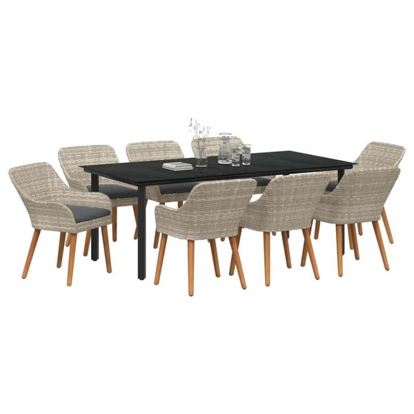 Essgruppe 9 pcs Hellgrau und Schwarz 200x100x74 cm