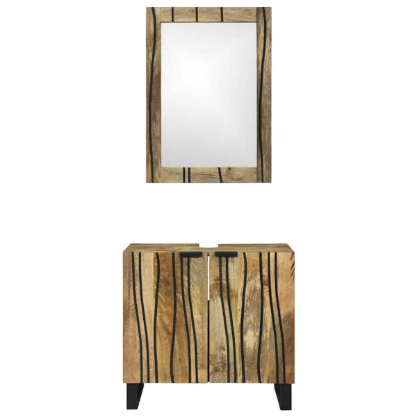 Badezimmermöbel Set mit Regal mit Speicher mit Tür mit Spiegel 2 pcs Braun Standard