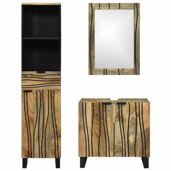 Badezimmermöbel Set 3 pcs Braun Hoch Massives Raues Mango Holz