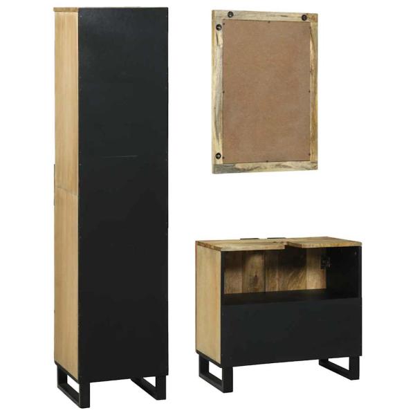 Badezimmermöbel Set 3 pcs Braun Hoch Massives Raues Mango Holz