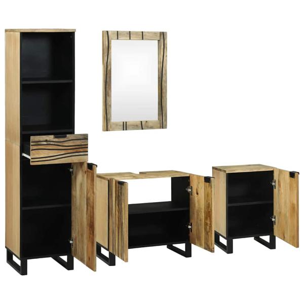 Badezimmermöbel Set 4 pcs Braun Groß Massives, grobes Mangoholz