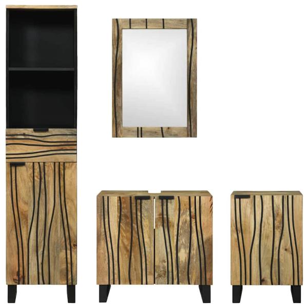Badezimmermöbel Set 4 pcs Braun Groß Massives, grobes Mangoholz