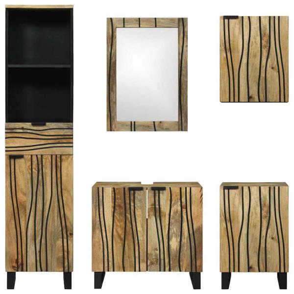 Badezimmermöbel Set 5 pcs Braun Mittel Massives raues Mangoholz
