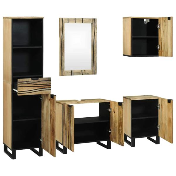 Badezimmermöbel Set 5 pcs Braun Mittel Massives raues Mangoholz