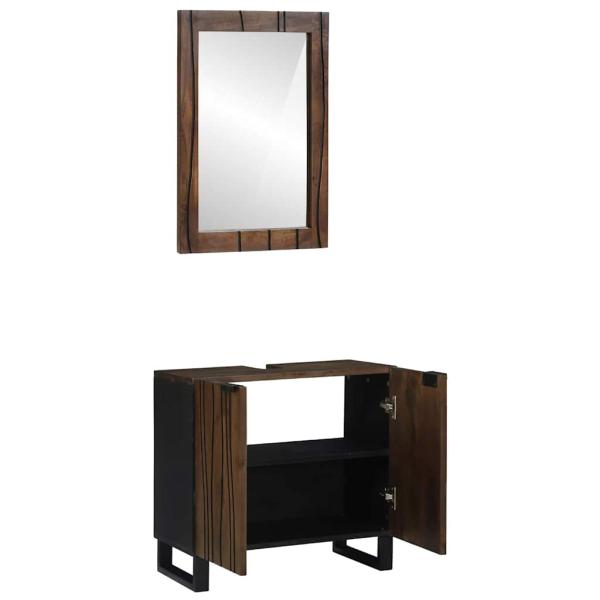 Badezimmermöbel Set mit Regal mit Speicher mit Tür mit Spiegel 2 pcs Walnuss Braun Standard