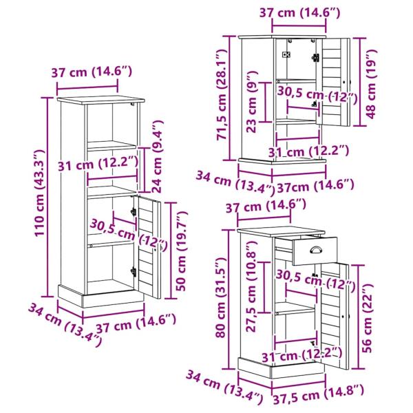 Badezimmermöbel Set 5 pcs Antik Weiß 37 x 34 x 110 cm
