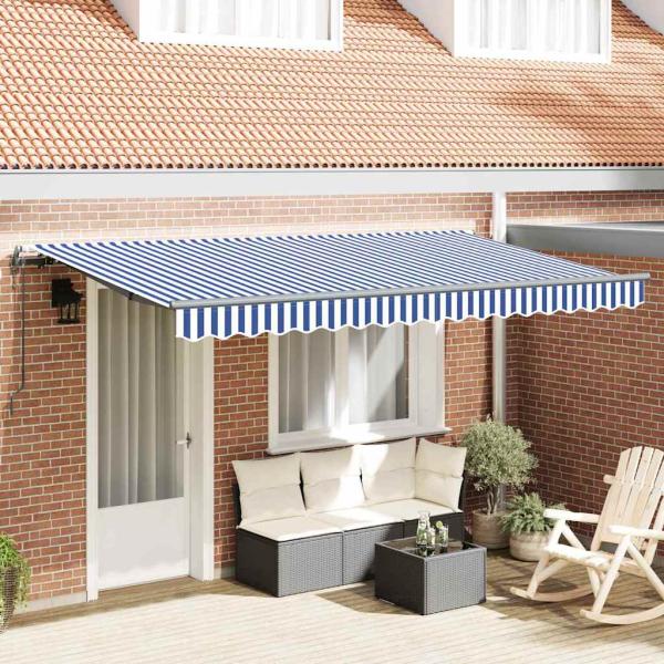ARDEBO.de - Einziehbare Markise Blau und Weiß und Anthrazit 3,5 x 2 m