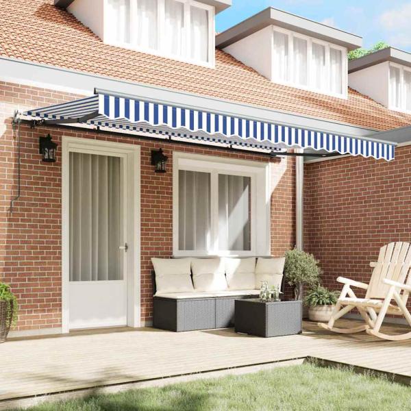 Einziehbare Markise Blau und Weiß und Anthrazit 3,5 x 2 m