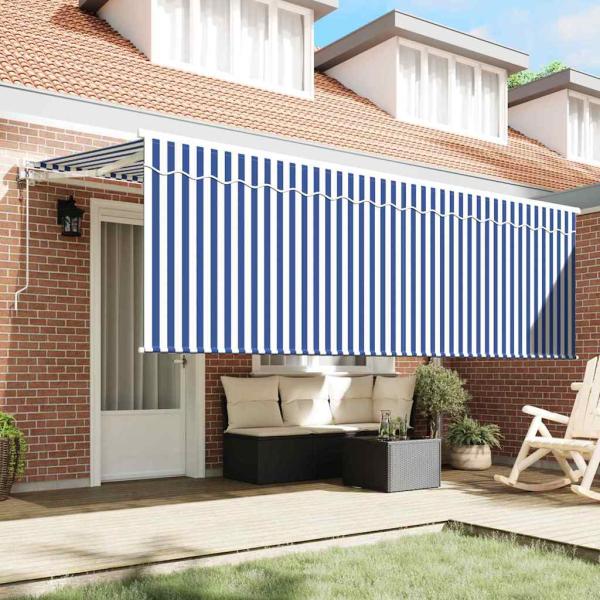 Einziehbare Markise Gestreift Blau und Weiß Weiß 350 x 200 cm