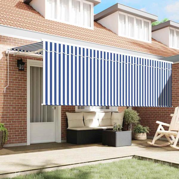 Einziehbare Markise Gestreift Blau und Weiß Weiß 350 x 200 cm