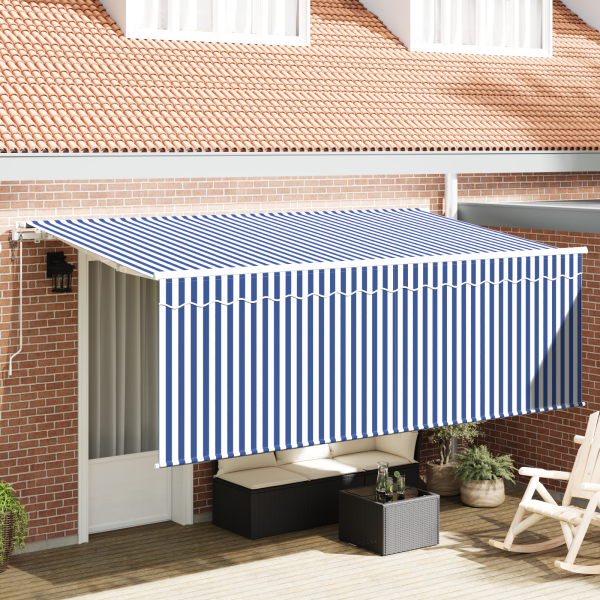 Einziehbare Markise Gestreift Blau und Weiß Weiß 350 x 200 cm
