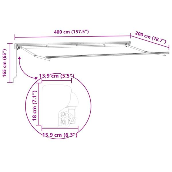 Einziehbare Markise Burgunderrot 400x200 cm Stoff und Polyester