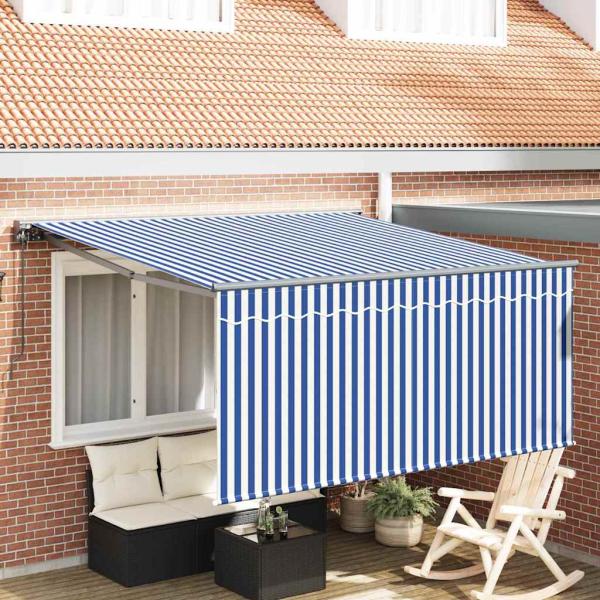 ARDEBO.de - Einziehbare Markise Marineblau und Weiß 350 x 250 cm