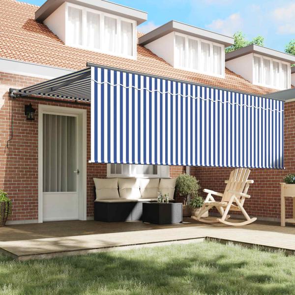 Einziehbare Markise Blaue und weiße Streifen 400 × 300 cm