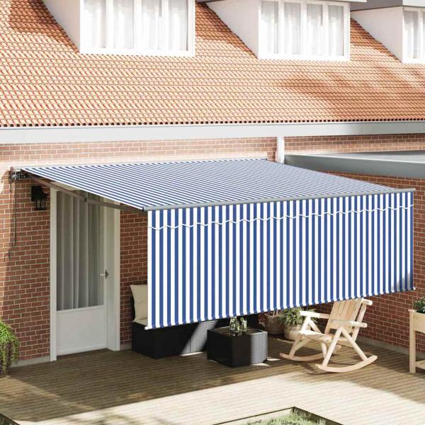 ARDEBO.de - Einziehbare Markise Blaue und weiße Streifen 400 × 300 cm