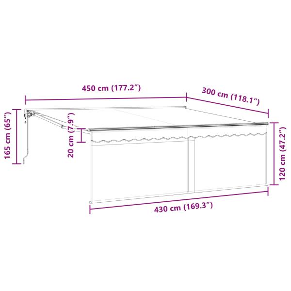 Einziehbare Markise Blau und Weiß Anthrazit 450 × 300 cm