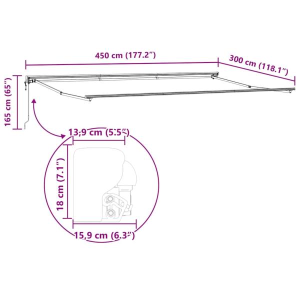 Einziehbare Markise Marineblau 450x300 cm Aluminium und Stoff