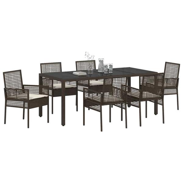 Garten Essgruppe 7 Stk. Braun Poly-Rattan