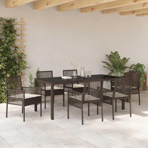 Garten Essgruppe 7 Stk. Braun Poly-Rattan