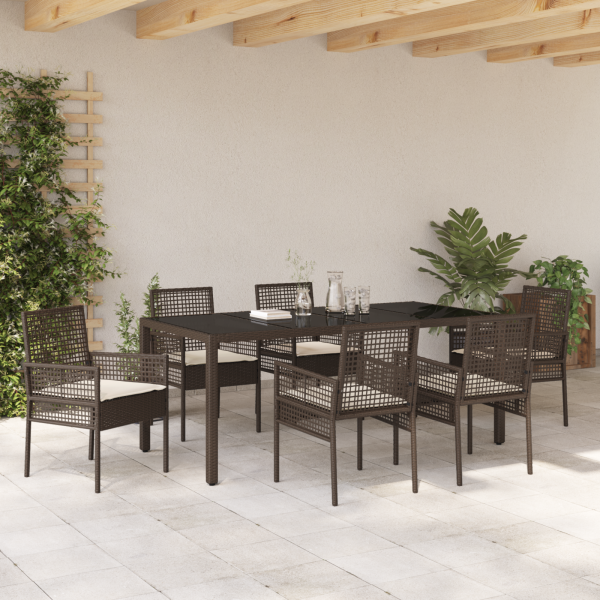 Garten Essgruppe 7 Stk. Braun Poly-Rattan
