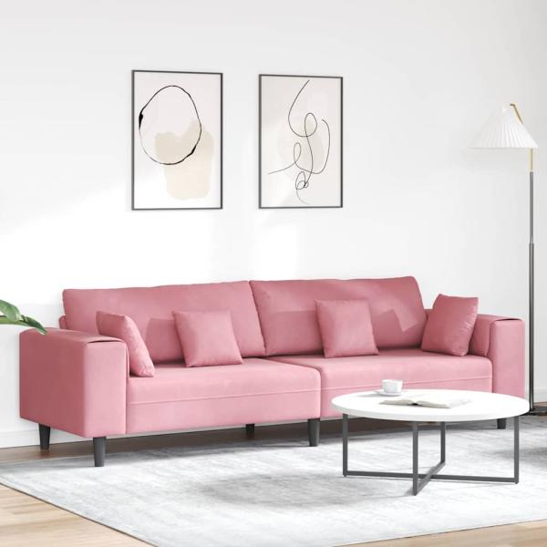ARDEBO.de - Samt Sofa mit Kissen mit Kissen Rosa 209 cm Samt