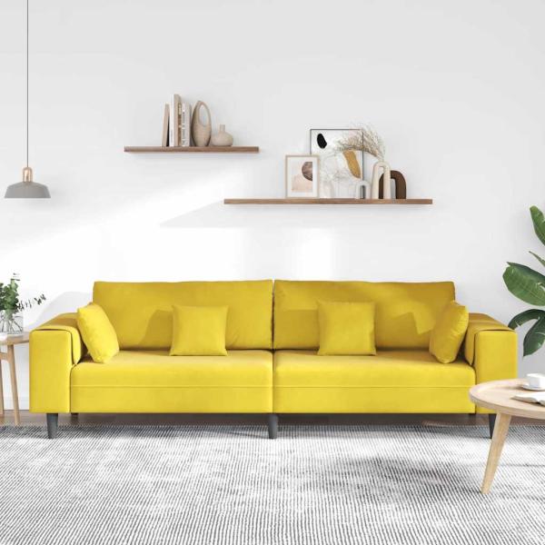 Samt Sofa mit Kissen mit Kissen Gelb 210 cm Samt