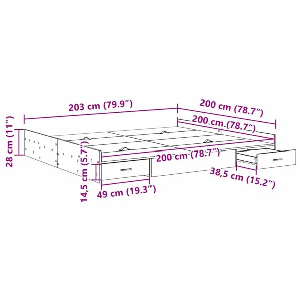 Bett mit Stauraum Weiß 200 x 200 cm Wuchsplatte und Spanplatte