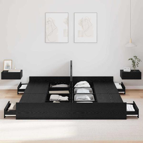 Bett mit Stauraum mit Schubladen mit Kopfteil mit Speicher Schwarze Eiche 200 x 200 cm
