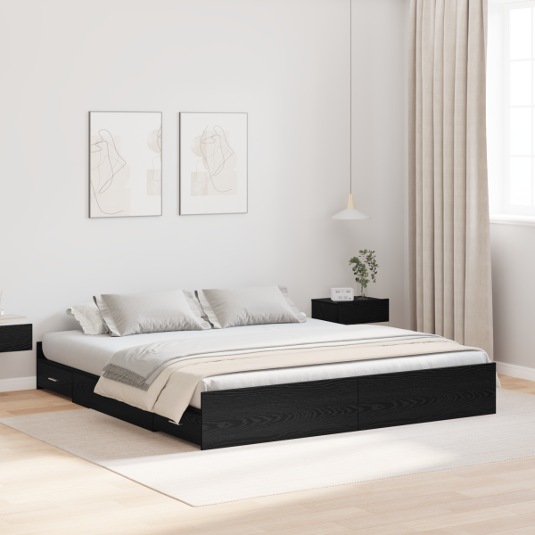 Bett mit Stauraum mit Schubladen mit Kopfteil mit Speicher Schwarze Eiche 200 x 200 cm