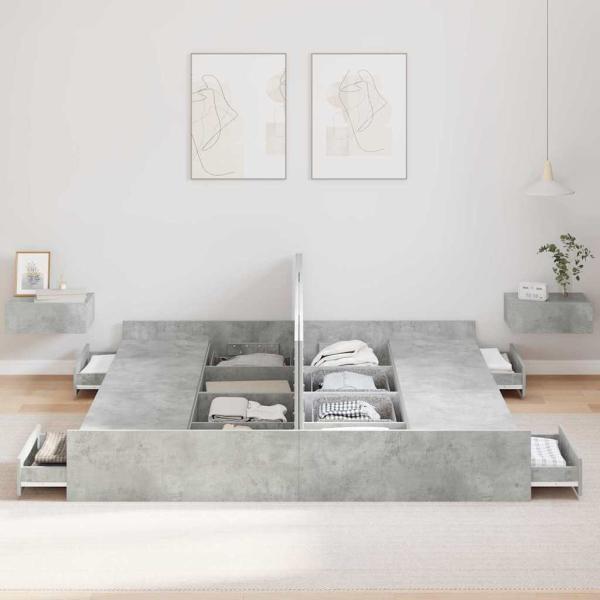Bett mit Stauraum mit Schubladen mit Kopfteil mit Speicher Betongrau 200 x 200 cm