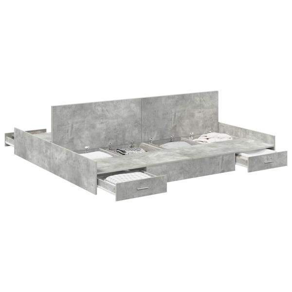 Bett mit Stauraum mit Schubladen mit Kopfteil mit Speicher Betongrau 200 x 200 cm