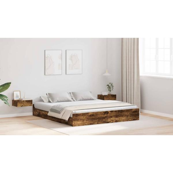 Bett mit Stauraum mit Schubladen mit Kopfteil mit Speicher Räuchereiche 200 x 200 cm