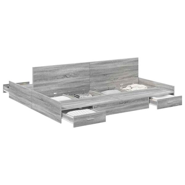 Bett mit Stauraum mit Schubladen mit Kopfteil mit Speicher Grau Sonoma 200 x 200 cm