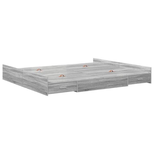 Bett mit Stauraum mit Schubladen mit Kopfteil mit Speicher Grau Sonoma 200 x 200 cm