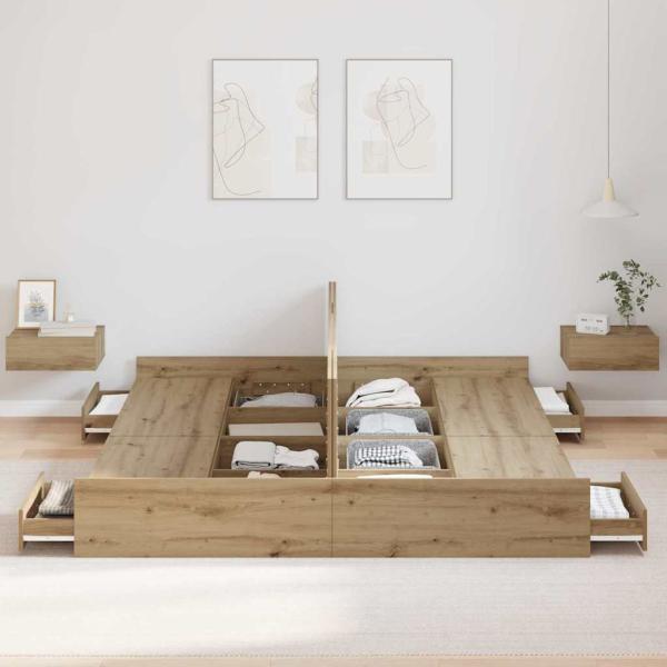Bett mit Stauraum Eiche handwerklich 200 x 200 cm