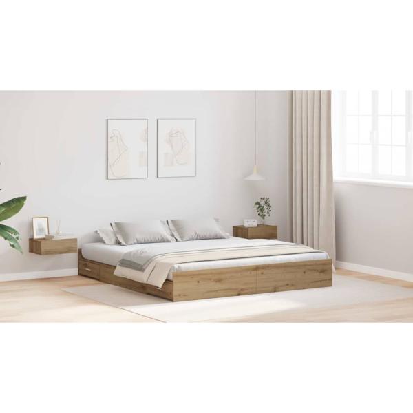 Bett mit Stauraum Eiche handwerklich 200 x 200 cm