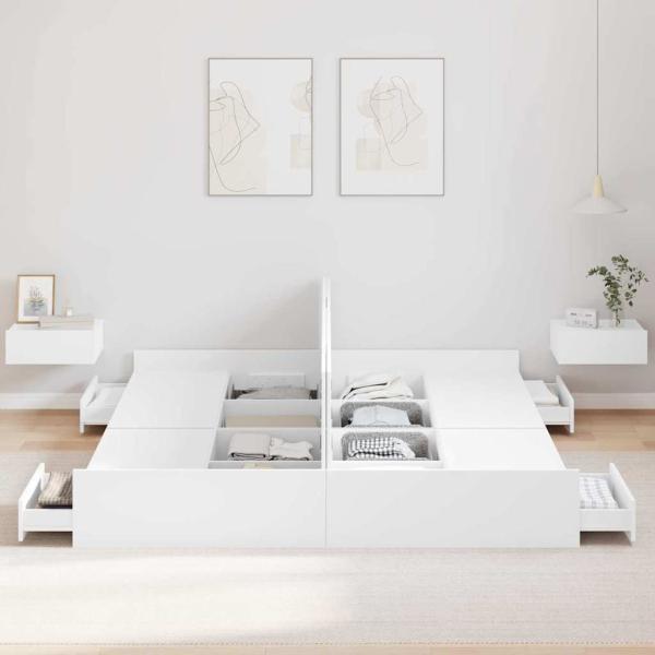 Bett mit Stauraum Weiß 180 x 200 cm Wuchsplatte und Spanplatte