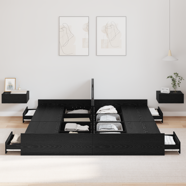 Bett mit Stauraum mit Schubladen mit Kopfteil mit Speicher Schwarze Eiche 180 x 200 cm
