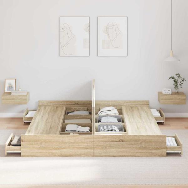 Bett mit Stauraum mit Schubladen mit Kopfteil mit Speicher Sonoma Eiche 180 x 200 cm
