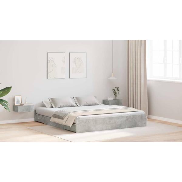 Bett mit Stauraum mit Schubladen mit Kopfteil mit Speicher Betongrau 180 x 200 cm